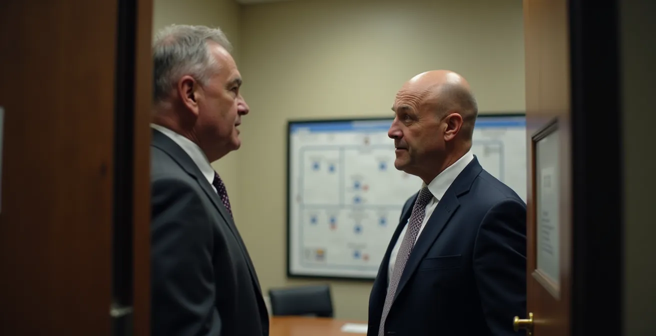 Conversazione riservata tra allenatore e giocatore veterano in ambiente privato