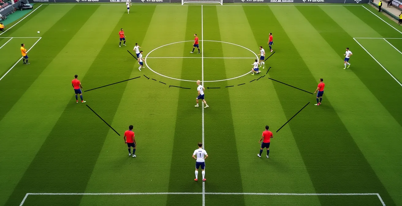 Vista dall'alto di una costruzione dal basso con mediano che si abbassa tra i centrali