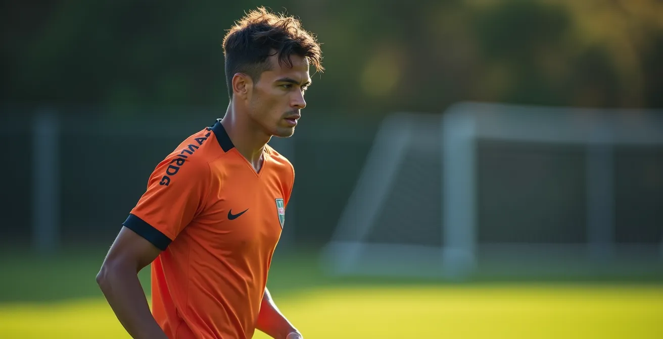 Difensore centrale in posizione diagonale stretta visto di profilo