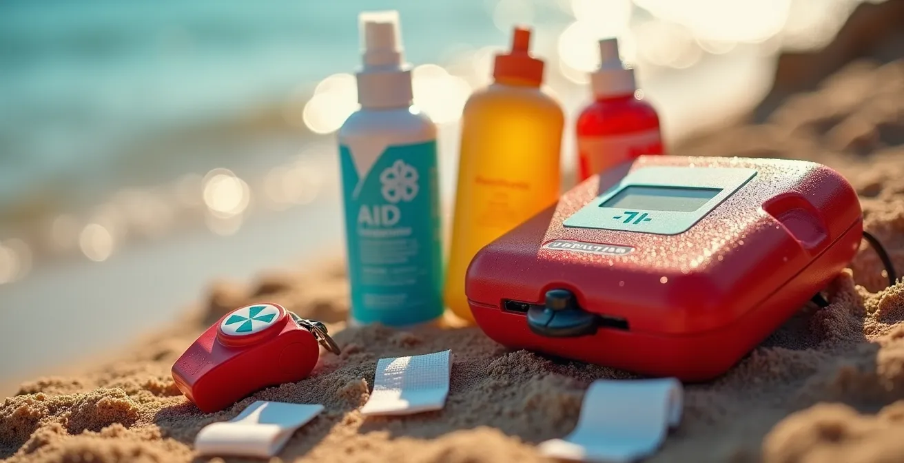 Kit di primo soccorso e attrezzature di sicurezza per attività sportive estive