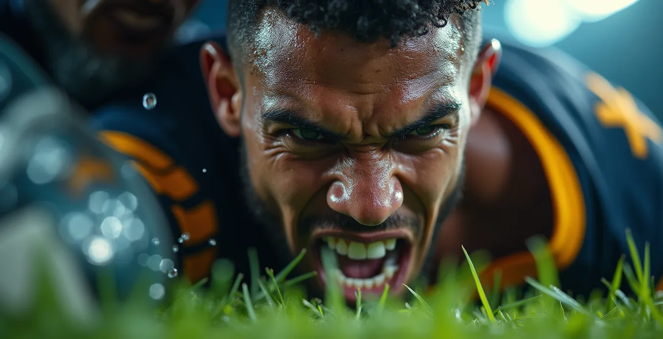 Giocatore che mostra determinazione e grinta durante un contrasto di gioco