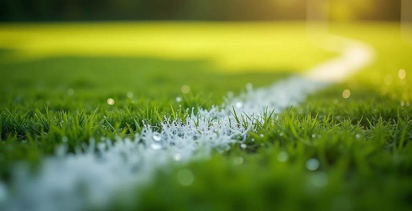 Dettaglio macro del movimento tattico sul campo con focus sulla tracciatura delle linee