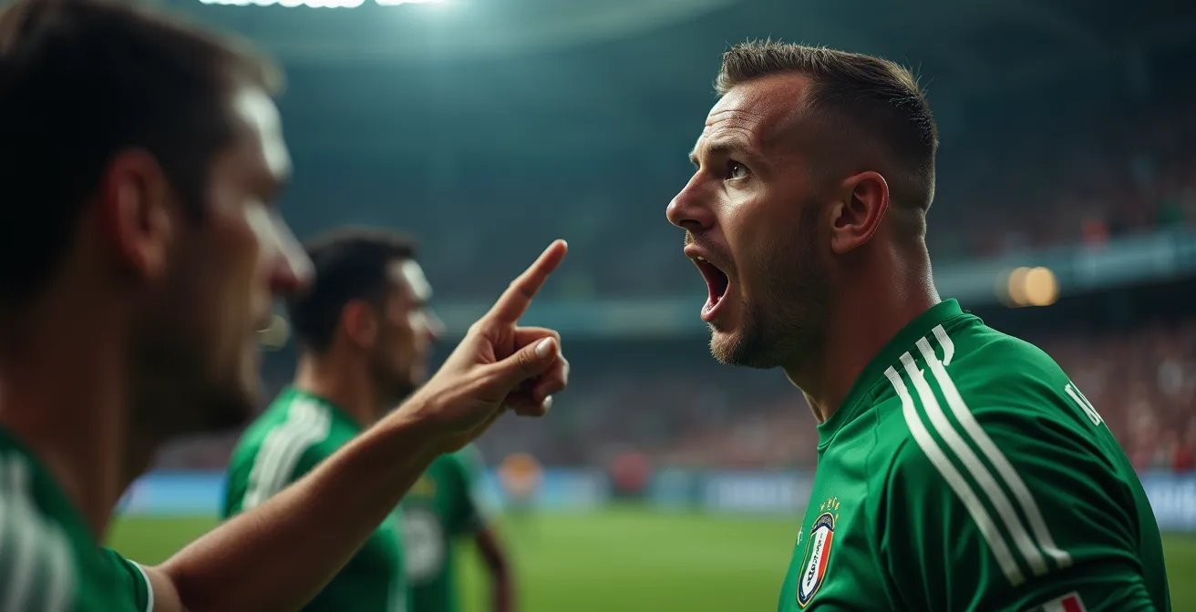 Portiere che comunica con energia ai difensori durante un'azione in area