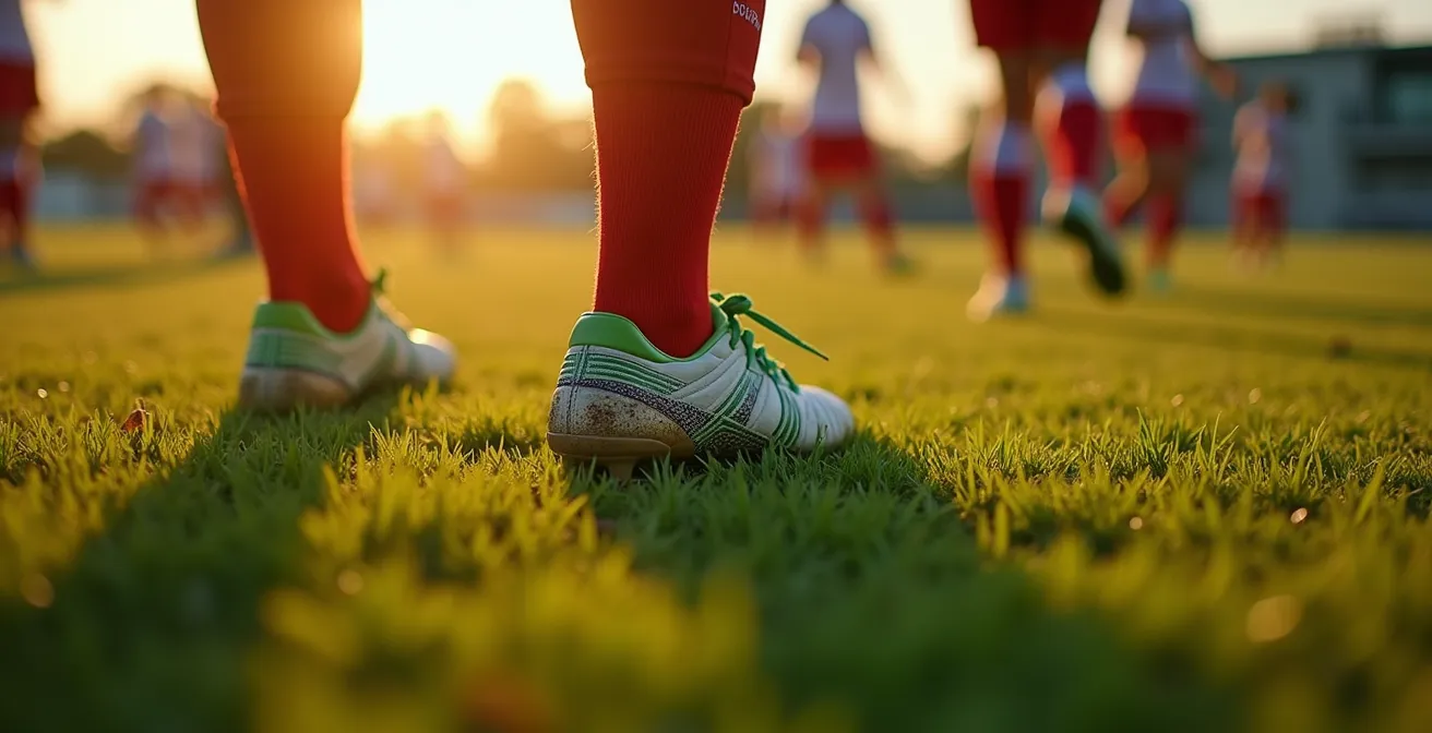Campo da calcio con giocatori che eseguono movimenti di pressing coordinato