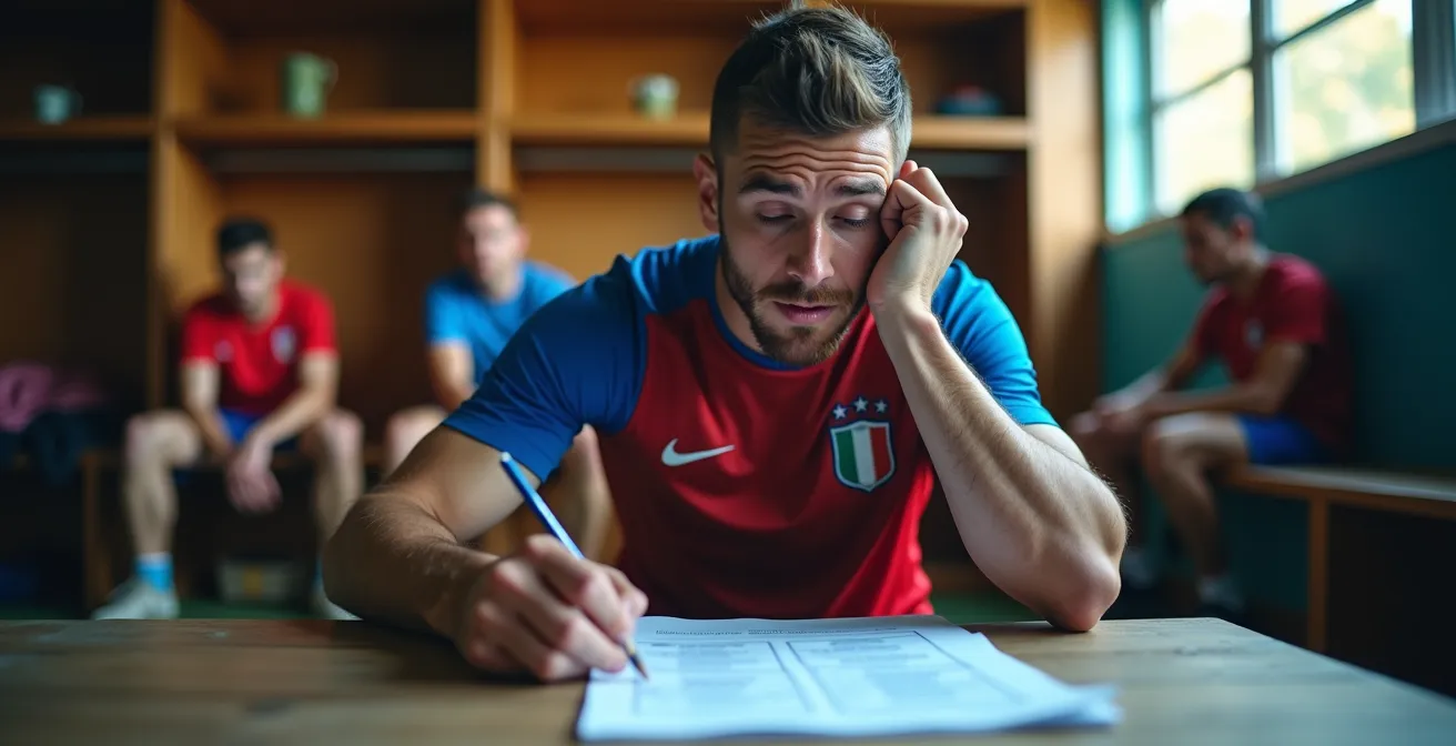 Un calciatore dilettante compila un modulo RPE dopo l'allenamento