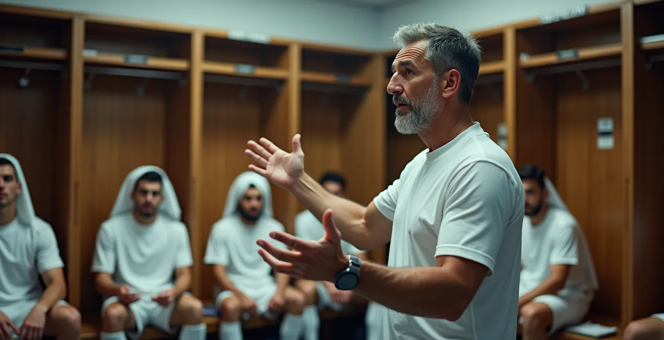 Allenatore nello spogliatoio durante l'intervallo con la squadra