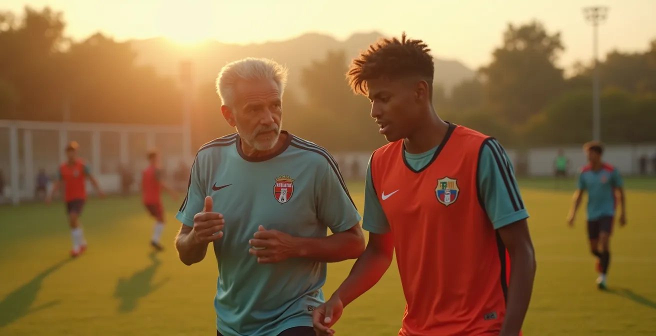 Senatore di squadra che guida un giovane durante l'allenamento